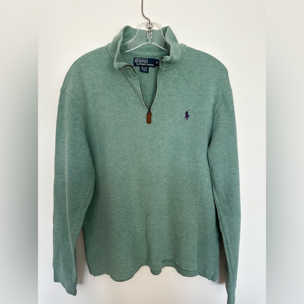 Polo Ralph Lauren Green 3/4 Zip Pullover with Navy Blue Horse Logo